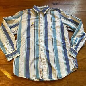 Nautica retro blue white striped button‎ up shirt SIZE M